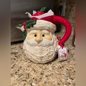 Blue Sky Christmas Santa Teapot - Red, White, and Green